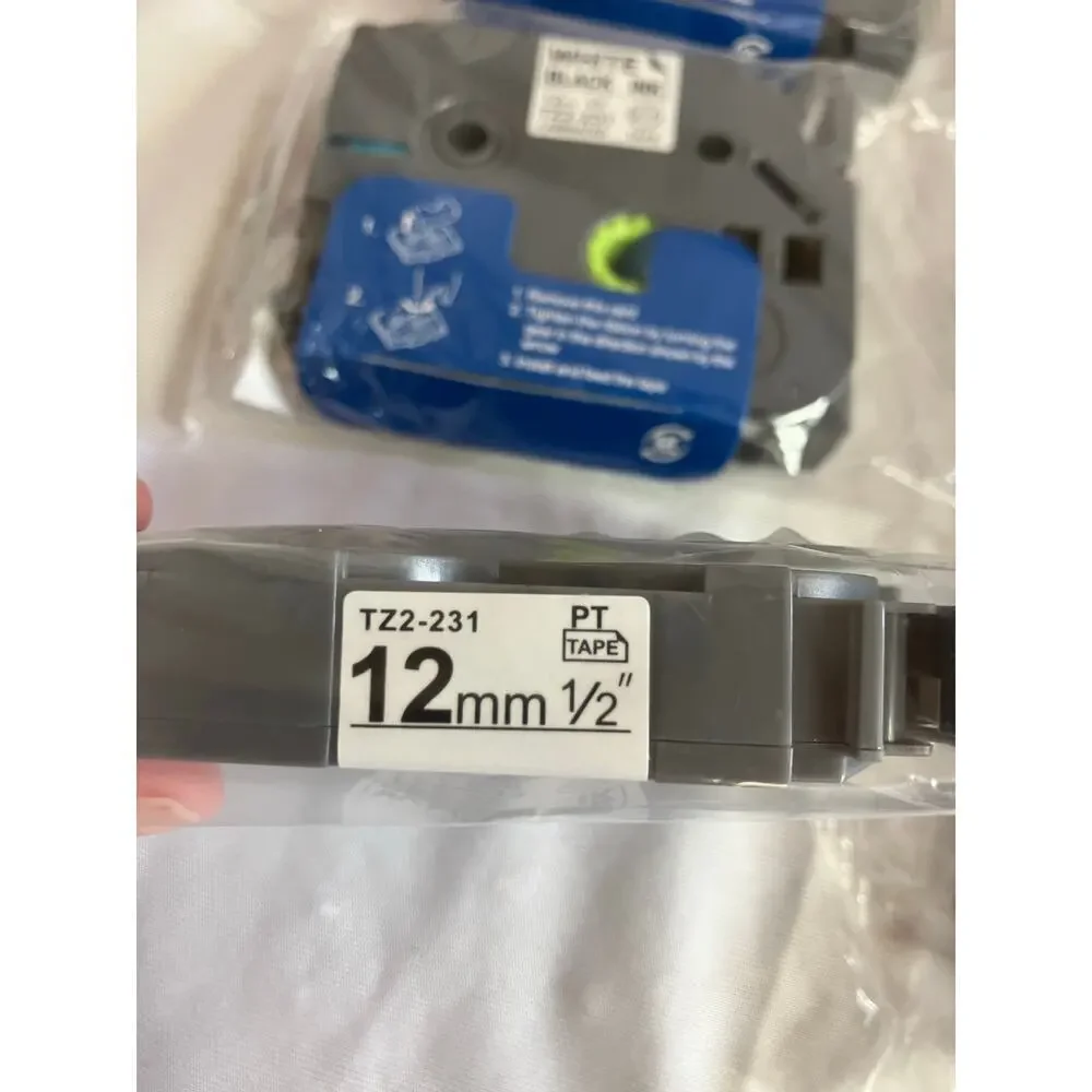 TZ2-231 White Black Ink Laminated Tape 9 pack 12mm 1/2inch
